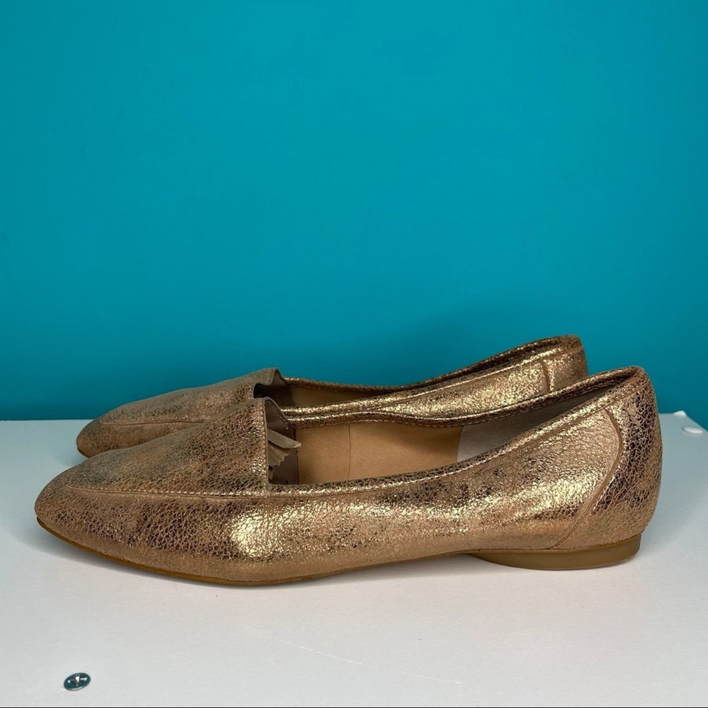 Donald Pliner Deedee Metallic Gold Leather Flats Sz 8M Loafer Slip On Drivers